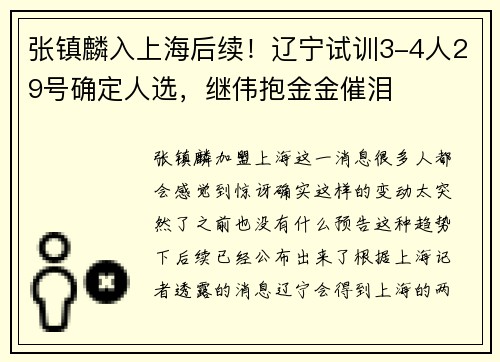 张镇麟入上海后续！辽宁试训3-4人29号确定人选，继伟抱金金催泪
