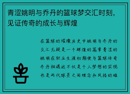 青涩姚明与乔丹的篮球梦交汇时刻，见证传奇的成长与辉煌